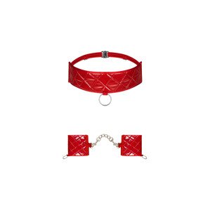 Pikantní sada Hunteria cuffs & choker - Obsessive Barva: červená, Velikost: uni