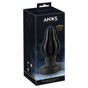ANOS - super měkké, žebrované anální dildo - 7 cm (černé)