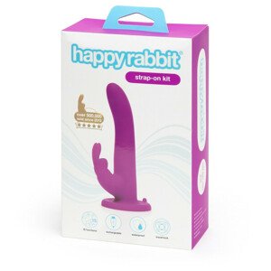 Happyrabbit Strap-On - připínací vibrátor se zajíčkem (fialový)