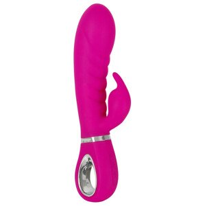 XOUXOU - nabíjecí, žebrovaný vibrátor s ramenem na klitoris (růžový)
