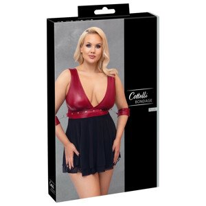 Cottelli Bondage Plus Size - Deep cleavage babydoll (red and black)