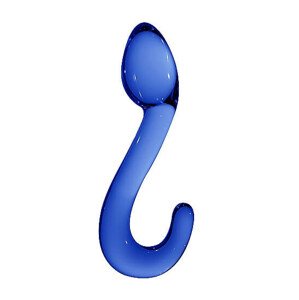 Christalino Champ - zahnuté skleněné dildo s bodem G (modré)