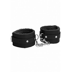 Ouch! Plush Leather Hand Cuffs Black